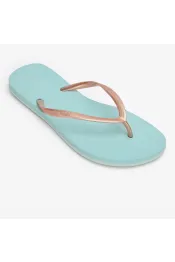 Damesteenslippers 500 gold goud ijsblauw